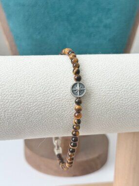 David Yurman Sterling Silver Compass Tiger's Eye Spiritual Beaded Bracelet